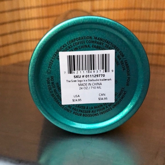 NEW STARBUCKS Teal with Gold Floral Print Design Collectors Venti 24oz Cold Cup - Picture 7 of 8